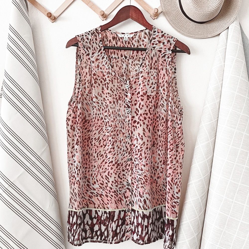 CAbi #108 Sheer Animal Print Button Up Tank